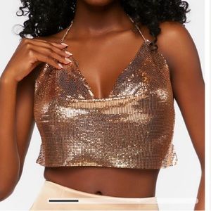 Gold Disco Chain Mail Style Asymmetrical Festival Top